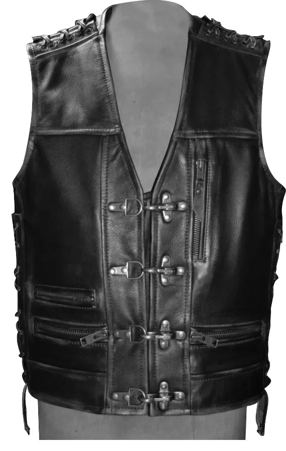 Men Real Thick Cow Waxed Leather Bikers Vest Motorcycle Thick Leather Vest