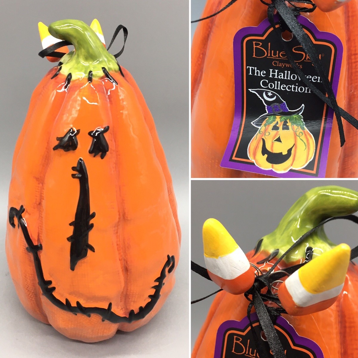 Blue Sky Clayworks Halloween Tall Pumpkin Primitive Candy Corn