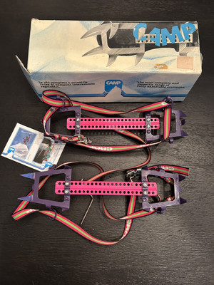 Vintage C.A.M.P Italian made hinged crampons WITH STRAPS Pioneer 87-513015