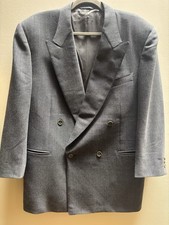 VTG Canali Gray Wool Double-Breasted 2-Piece Suit 42R 34W Pleated