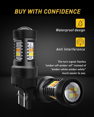 7443 7440 Switchback LED Bulbs WHITE & AMBER Dual Color Turn Signal Lamp Light