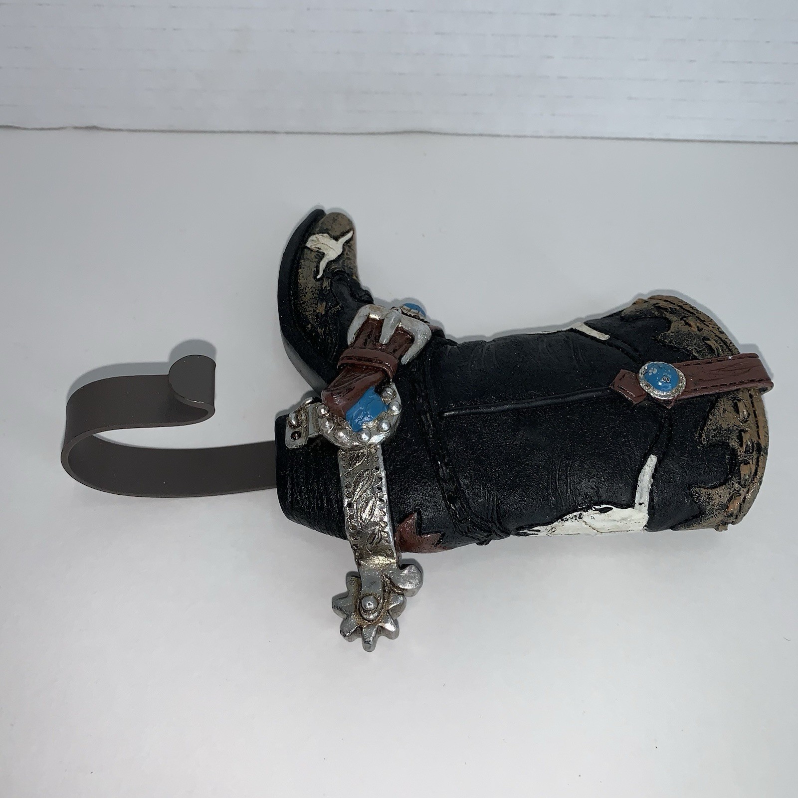 Cowboy Boot Metal Wall Hook Blue Stones Wall Decoration Country Key Hook