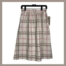 NWT Plaid A-Line Skirt Beige Pink Check Made in USA Size 10 Dead Stock 80s