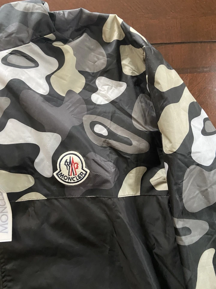 Camo Hooded Windbreaker Jacket Moncler Style Designer XL Black Gray Not Original - Image 4 of 4