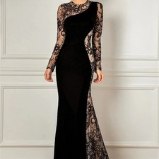 Long Mermaid Formal Mother Of Bride Dress Illusion Lace Prom Wedding Party Gown