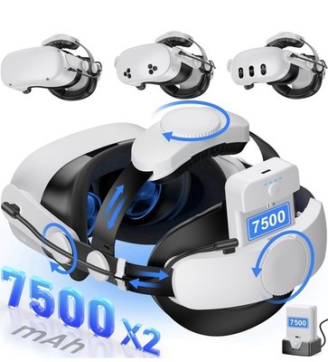VR Headset Elite Head Strap For Meta Oculus Quest 3/3s/2 With 2x 7500mAh Battery
