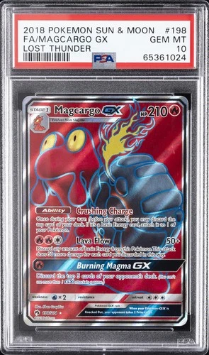 2018 POKEMON SUN & MOON LOST THUNDER #198 FULL ART/MAGCARGO GX PSA 10