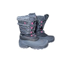 Kamik Kids Waterproof Snow Boots Black Pink Quilted Fur Trim Size 2