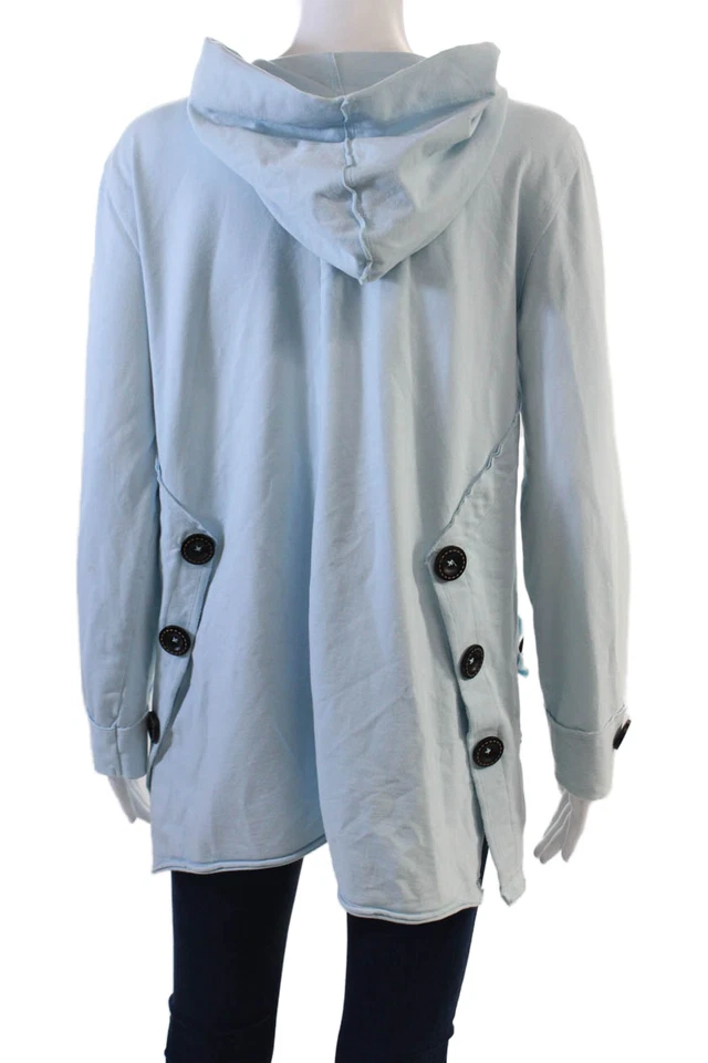 Blusa azul con botones de manga larga abierta de algodón Buda neón para mujer talla S Foto 3 de 4