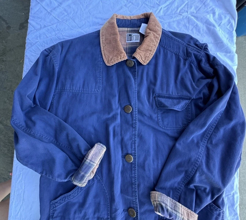 Abrigo de colección para tareas de granero azul cuello de pana forrado a cuadros talla interior Foto 3 de 4