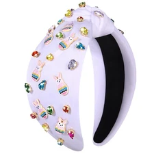 Easter Headband for Women Happy Knotted Embellished Rhinestone Crystal Wide T...