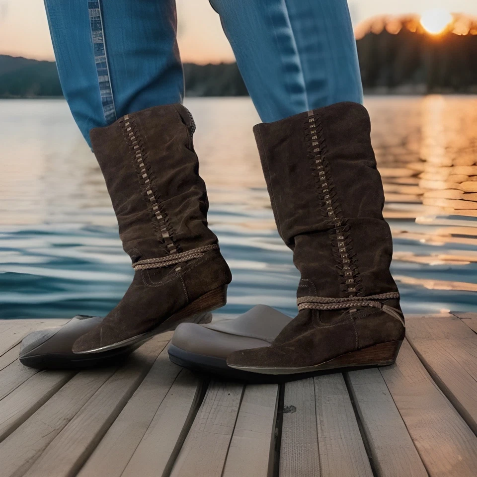 Bakers 麂皮靴及膝高楔形女式 8.5 波西米亚西侧编织皮革 — 第 2/4 张图片