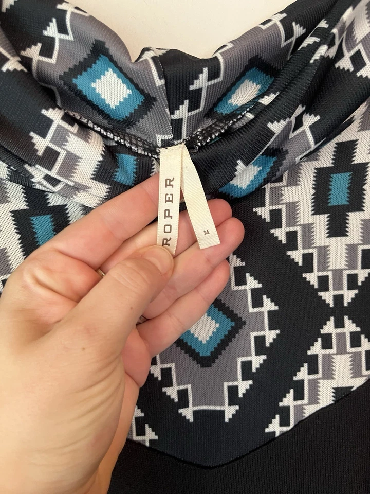 Sudadera Pullover Roper Western Azteca Mujer Mediana Capucha Cuello Negro Turquesa Foto 2 de 4