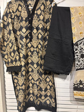 New Junaid Jumshaid Pakistani Shalwar Kameez Black stiched Large-XL 3 Piece
