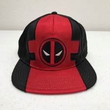 Marvel Deadpool Hat Cap Snap Back Mens One Size Red Black Superhero Comics Logo
