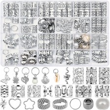 236PCS Silver Hair Accessories: Jewelry and Charms for Braids, Rings, and Cuffs
