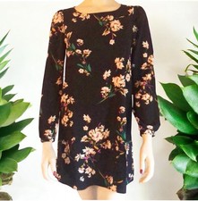 Lulu's black floral long sleeve Midi shift dress Women's Size XS lulus