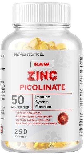 Zinc Picolinate 50mg, 250 Softgels Servings Extra Absorption