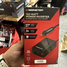 Monster 150Watt Power Inverter with Dual Port USB 20W USB-C, QC 3.0 USB-A