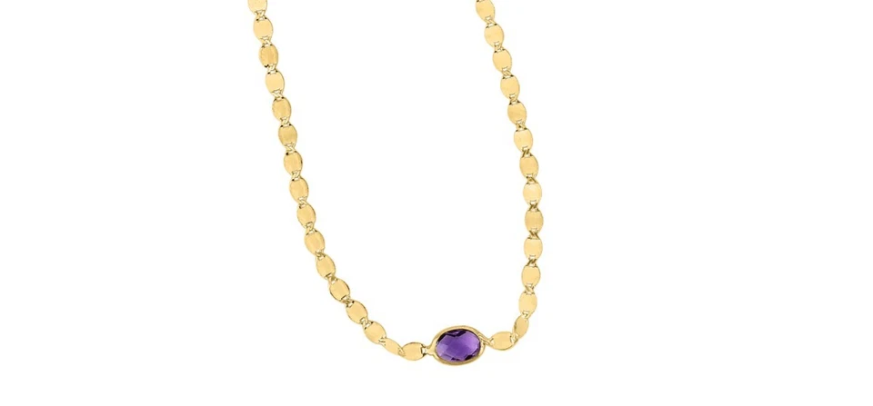 14k Solid Yellow Gold 6.5" - 7" Amethyst Gemstone 2.2MM Mirror Chain Bracelet