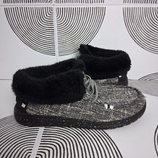Hey Dude Wendy Fold Boho Womens 5 Gray/Black Ankle Faux Fur Lined Booties 40470