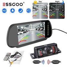 ESSGOO HD 170° Kabellos Nummernschild Rückfahrkamera +7" LCD Rückspiegel Monitor