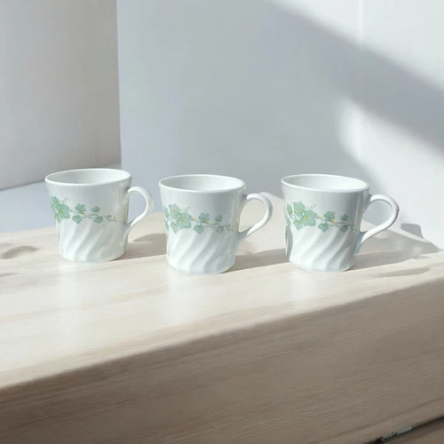 Qty 3 Corelle Corning CALLAWAY GREEN IVY Coffee Cups