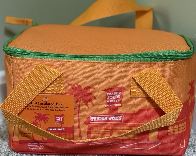 Trader Joe's Insulated Lunch Bag Orange Red Green Medium Fabric With Handle