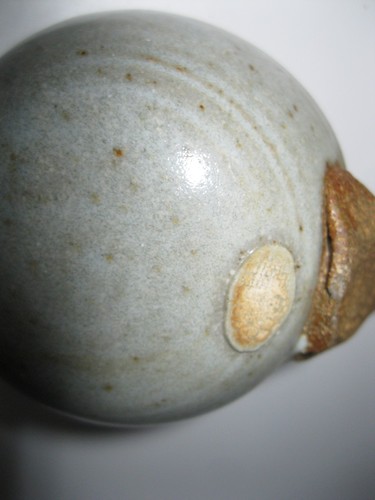Vintage Glazed Pottery Ladle, Heavy, Gray with blue accents, hand made, Rustic - Picture 18 of 19