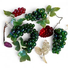 MCM Lucite Acrylic Iridescent Green Grapes/ Red & Purple Berries/ Cherries Fruit