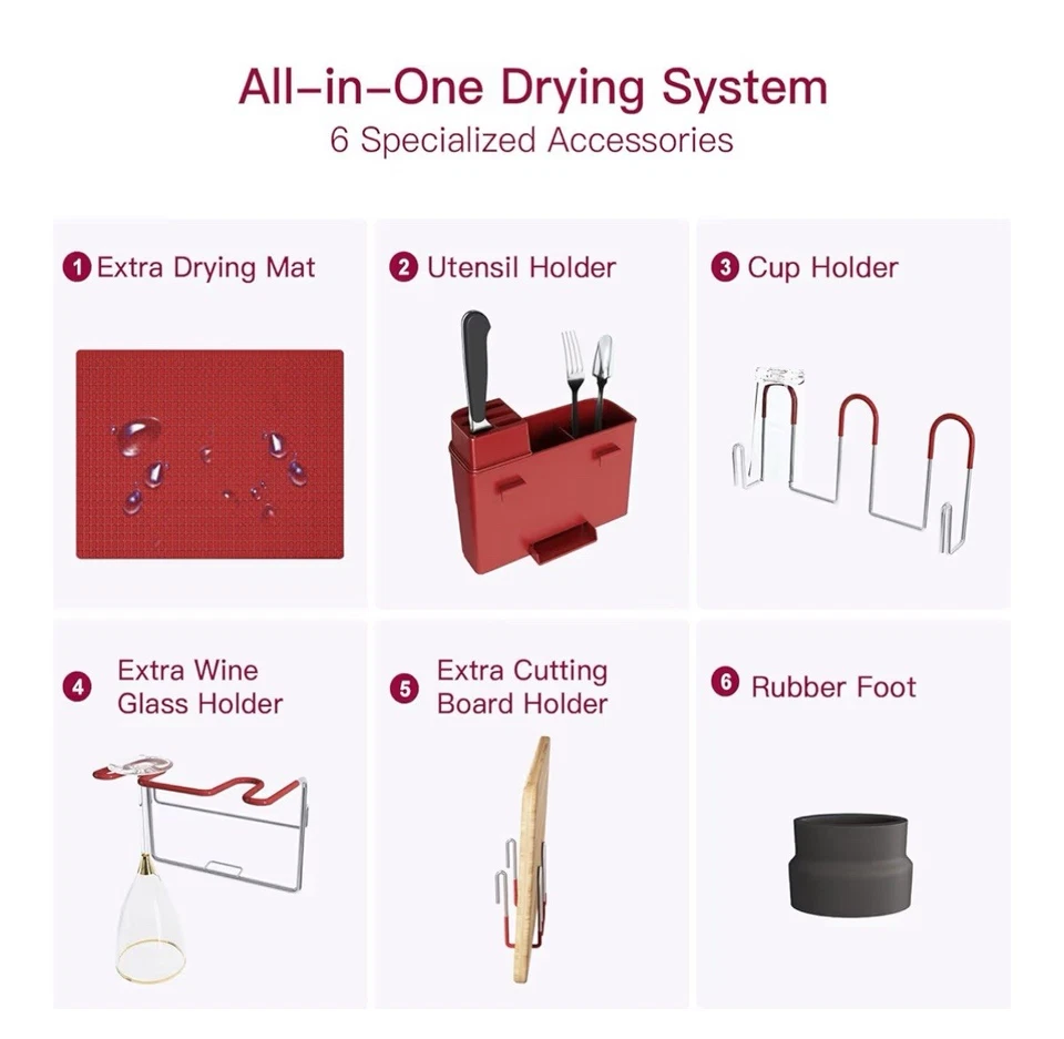 Estante de secado de escurridores de platos grandes de acero inoxidable de 2 niveles para rojo, 2 niveles [FL] Foto 4 de 4