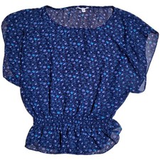 American Eagle Outfitters Floral Boho Blouse Women's Size S Blue Smocked Waist