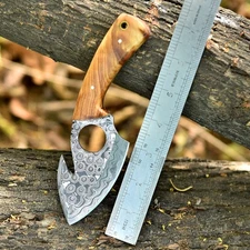 Handmade Forged Damascus Steel Hunting Skinner Knife Wood Handle
