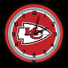 Kansas City Chiefs 19" Red Neon Clock Man Cave Game Room Garage