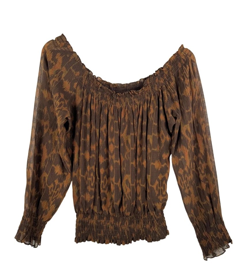 Blusa de leopardo Lauren Ralph Lauren con hombros descubiertos mezcla de seda talla 8P