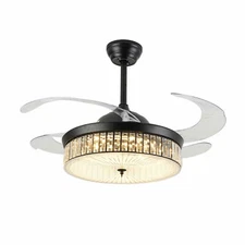 42'' Modern Retractable Ceiling Fan Light LED Dimmable Chandelier Lamp w/ Remote