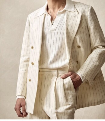New With Tag Great Gatsby White Striped Double Breasted Suite Size