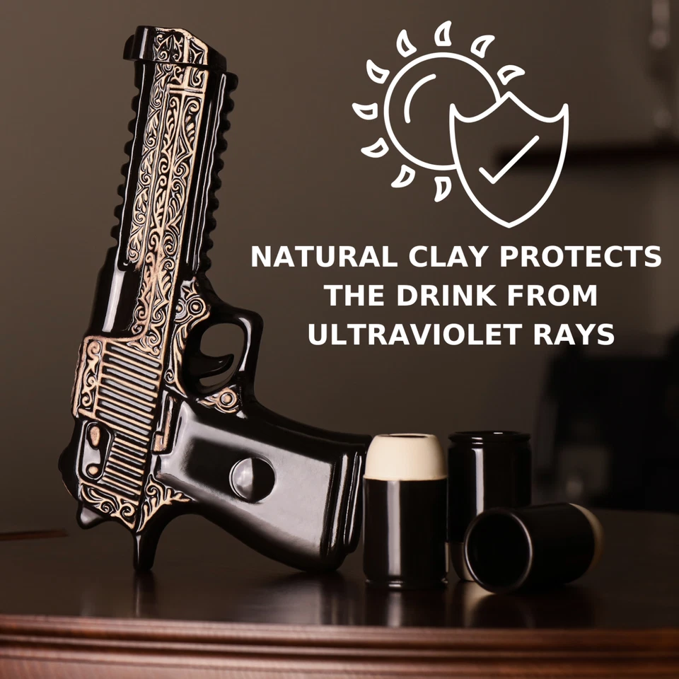 Pistola jarra de whisky de cerámica 16,9 OZ y vaso de chupito alcohol fresco regalos para hombres Foto 3 de 4