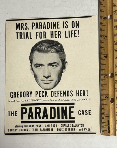 1948 The Paradine Case: Gregory Peck, pubblicità stampa d'epoca film Alfred Hitchcock - Foto 2 di 3