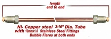 3/16 Ni-Copper brake line 10" length-Stainless 10mx1.0 fittings Bubble flare