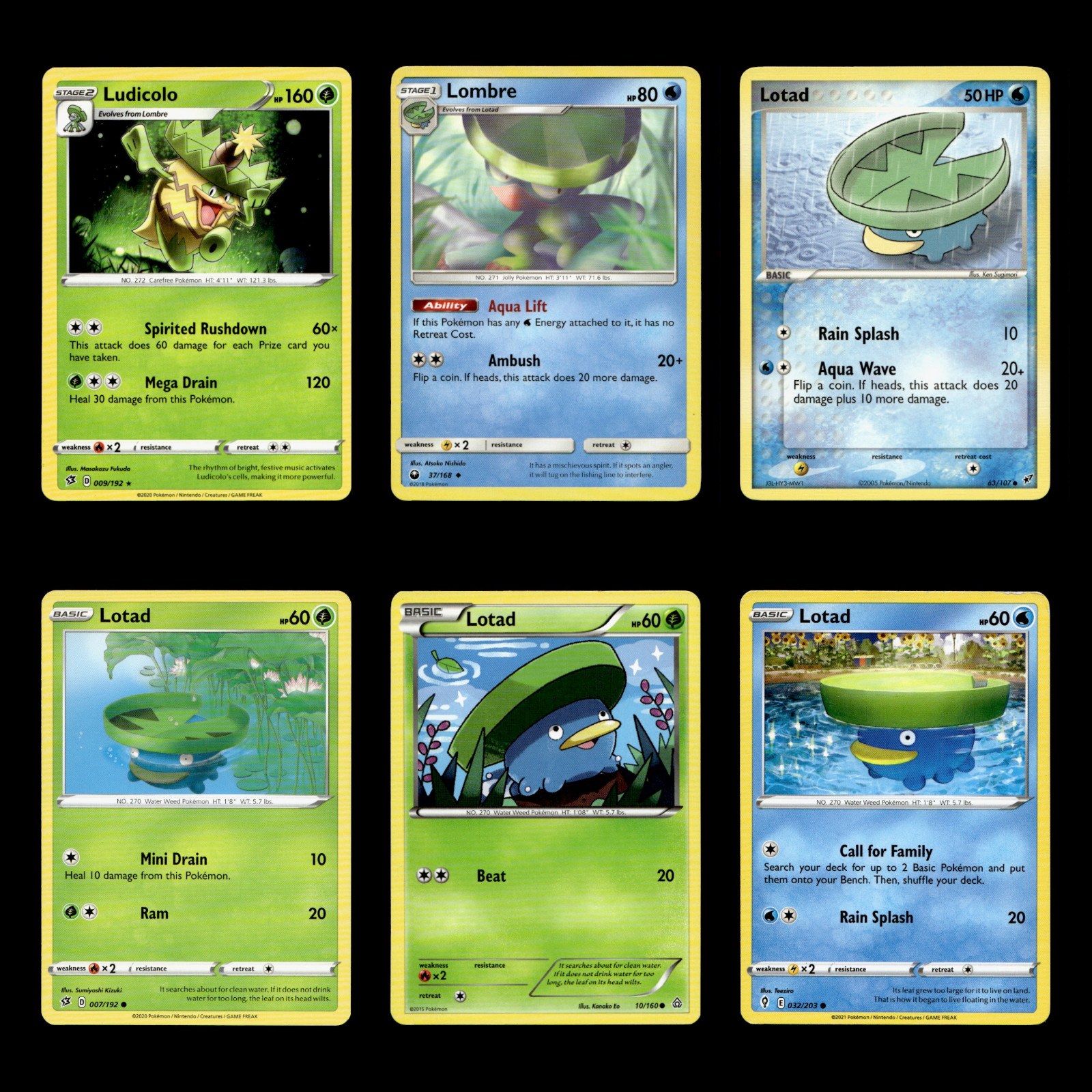 6x Ludicolo Lot Lombre Lotad 9 Sword & Shield Rebel Clash Pokemon Cards Set TCG