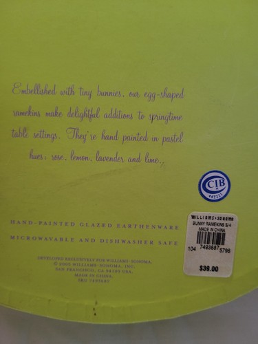Williams Sonoma Spring Bunny Ramekins Bowls 4 in Original Box Pastel Easter - Picture 13 of 13