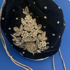 Black, Hand Embroidered Velvet Potli Party Or Wedding Purse/bag