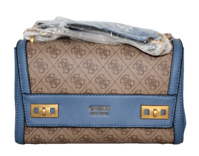 GUESS Katey Chain Strap Flap Shoulder Bag Latte Khaki Logo Blue Moon KA767019