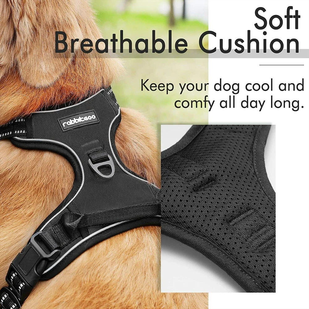 Dog Harness Vest Black Pet Adjustable No Pull Breathable Control Sizes L & XL