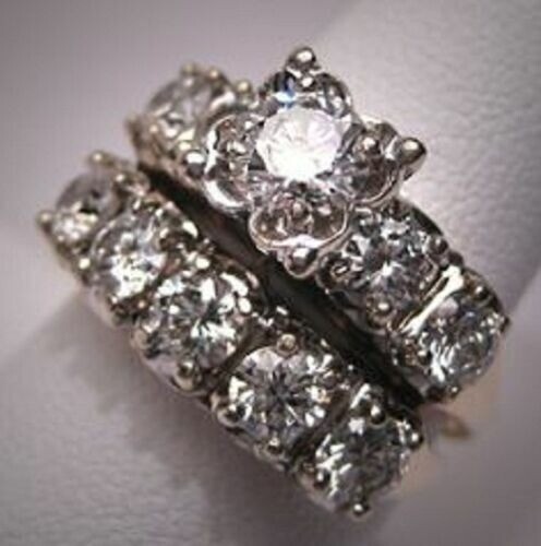 Art Deco 2.70Ct White Diamond Antique Vintage Wedding Ring Set 14K White Gold FN - Picture 3 of 3