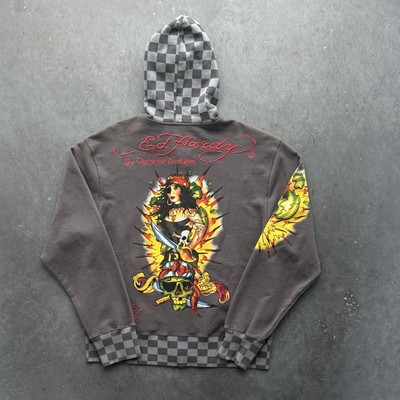 Vintage Y2K Ed Hardy Hoodie Zip Up Christian Audigier Flames Skull Grunge NWT