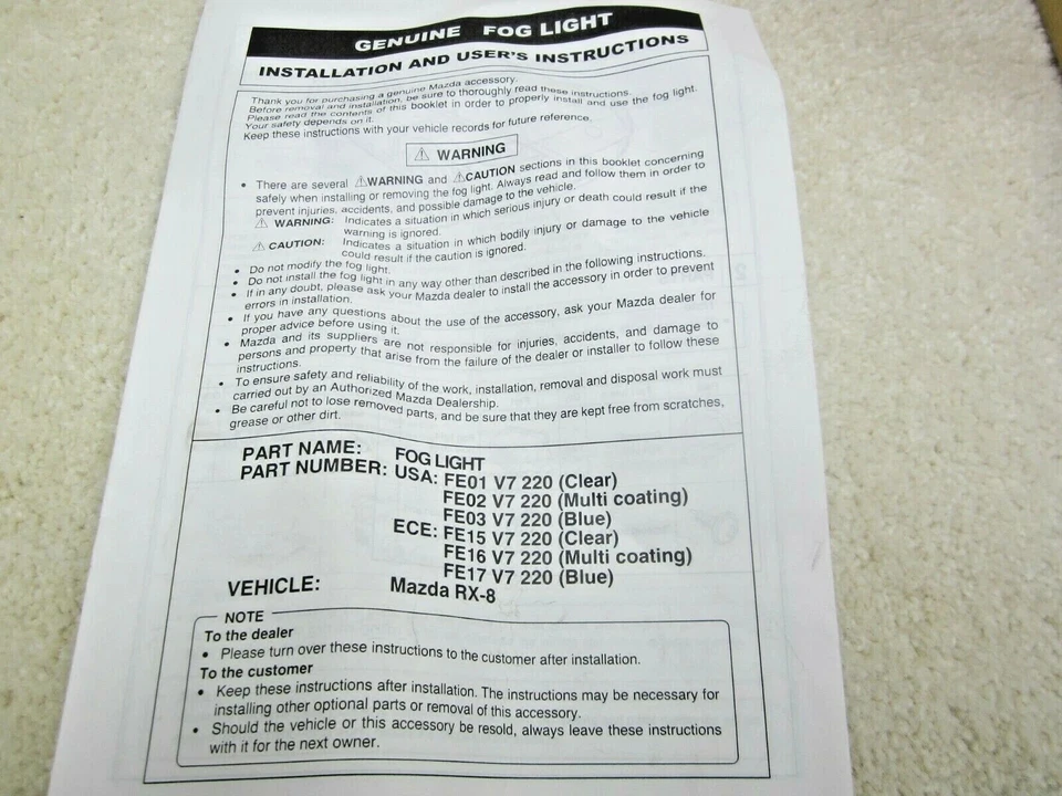2004 - 2008 MAZDA RX8 RX-8 OEM FRONT BLUE COLOR FOG LIGHT KIT FE03-V7-220 #1A-1 - Image 4 of 4