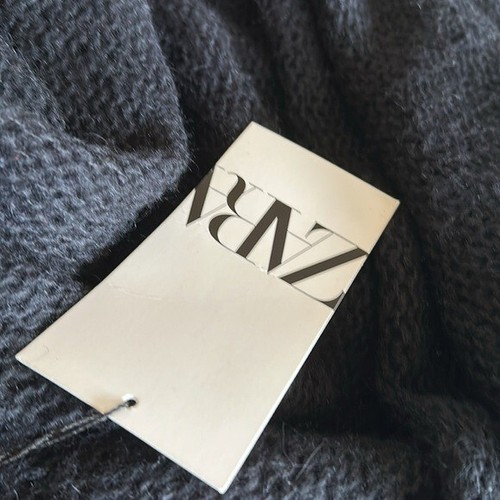 Neu mit Etikett Zara schwarzer Oversize Wollmischung Strick Poncho Cape halbtransparent XS-S - Bild 5 von 7