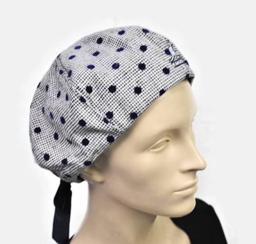 New Kangul Fred Segal Dotted Navy Woven Beret With Detachable Bow M - Picture 3 of 14